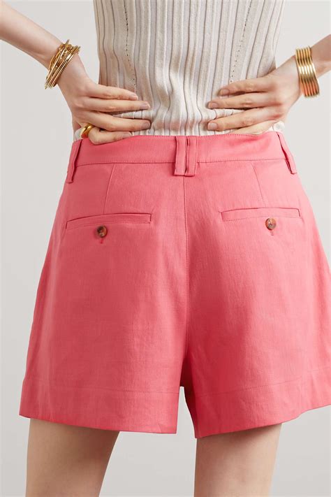 Pleated Linen Blend Shorts .